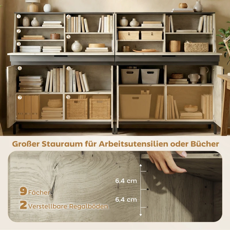 HOMCOM Industrieller Sekretär-Schreibtisch mit Regalen und Metallrahmen 100 cm Naturholz und Schwarz