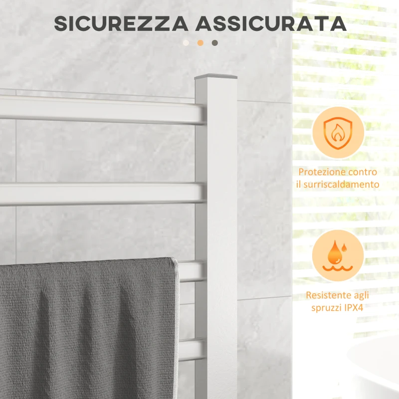 HOMCOM Scaldasalviette Elettrico da Terra o Parete 150W con 8 Barre e Timer 2-4 Ore, 53x35x90 cm, Argento