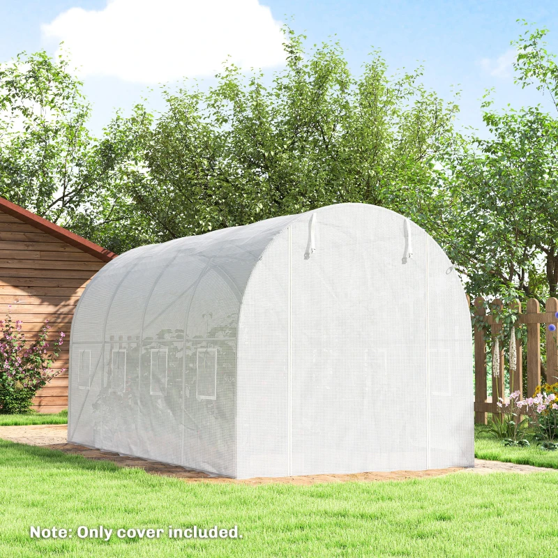 Outsunny Gewächshausfolie 4 x 2 m, wasserdicht Gartenfolie mit Tür, 8 Fenster, UV Schutz, Reißfest Polyethylen Weiß