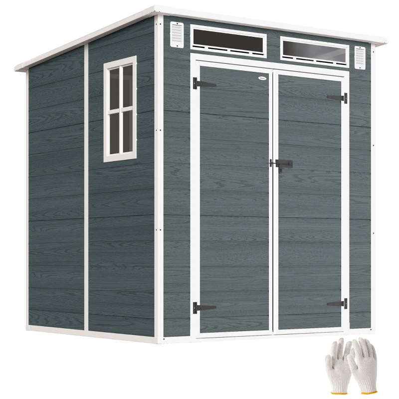 Outsunny Abri de Jardin en Résine Cabanon de Rangement Double Porte 3 Fenêtres et 2 Aérations Anti-UV avec Plancher 3,3 m² Gris