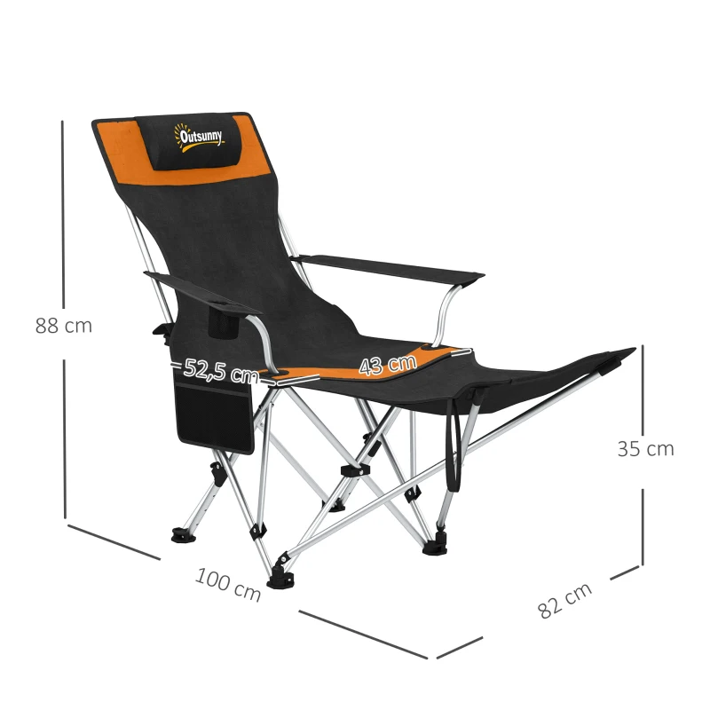 Outsunny Conjunto 2 Cadeiras de Camping Dobráveis com Apoio para Os Pés e Porta-Copos 82x50/100x88 cm Preto e Laranja