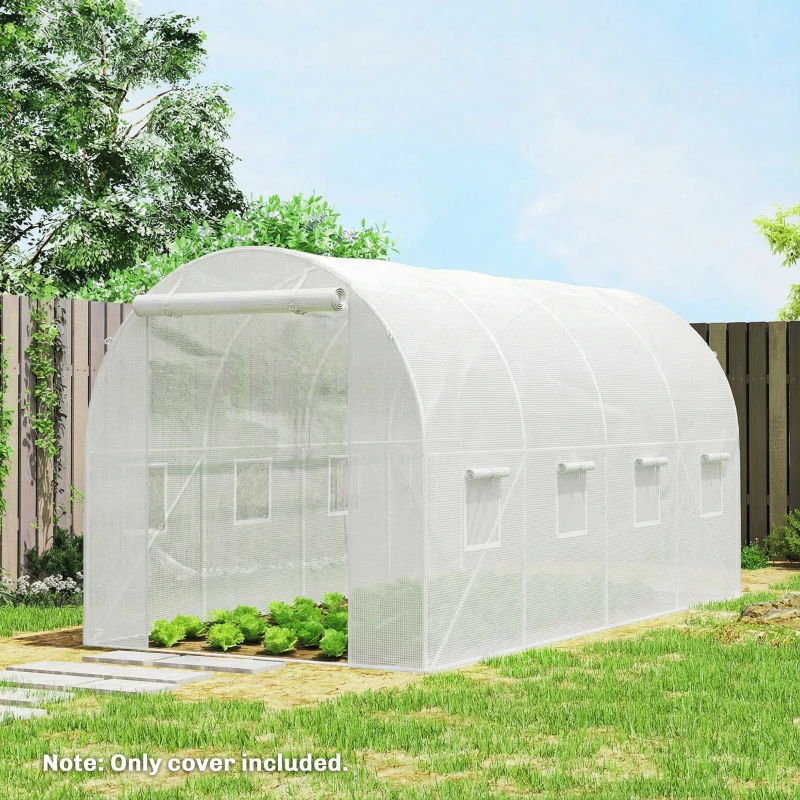 Outsunny Gewächshausfolie 4 x 2 m, wasserdicht Gartenfolie mit Tür, 8 Fenster, UV Schutz, Reißfest Polyethylen Weiß