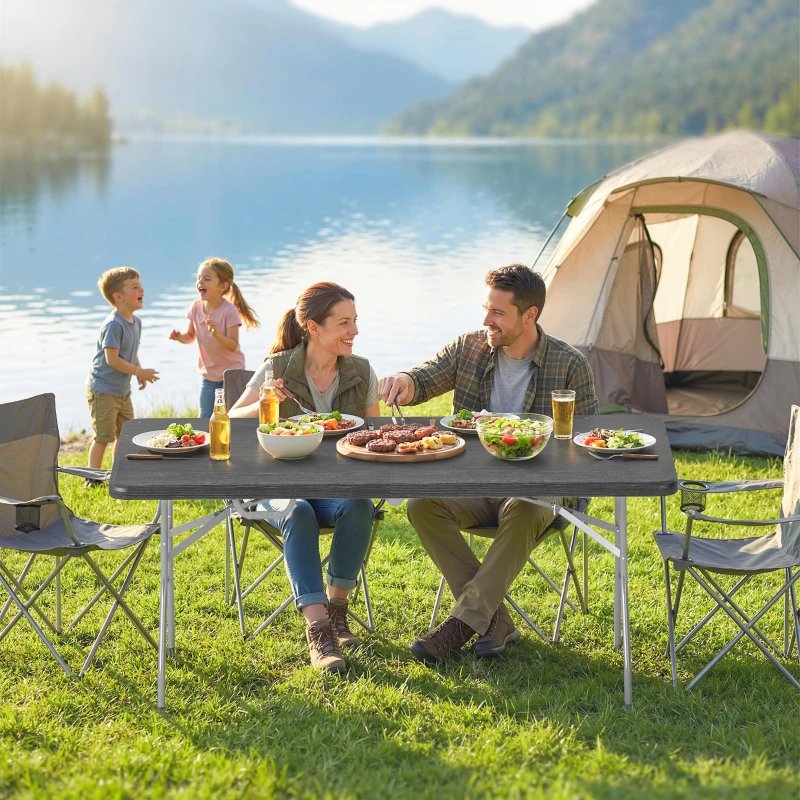 Outsunny Table pliante en HDPE table de camping pliante extérieur avec poignée couvre-pieds antidérapants 180 x 74 x 74 cm, noir