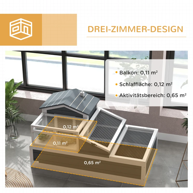 PawHut Schuldkrötenhaus, 2 Ebenen, für drinnen und draußen, Balkon, Tannenholz, Grau