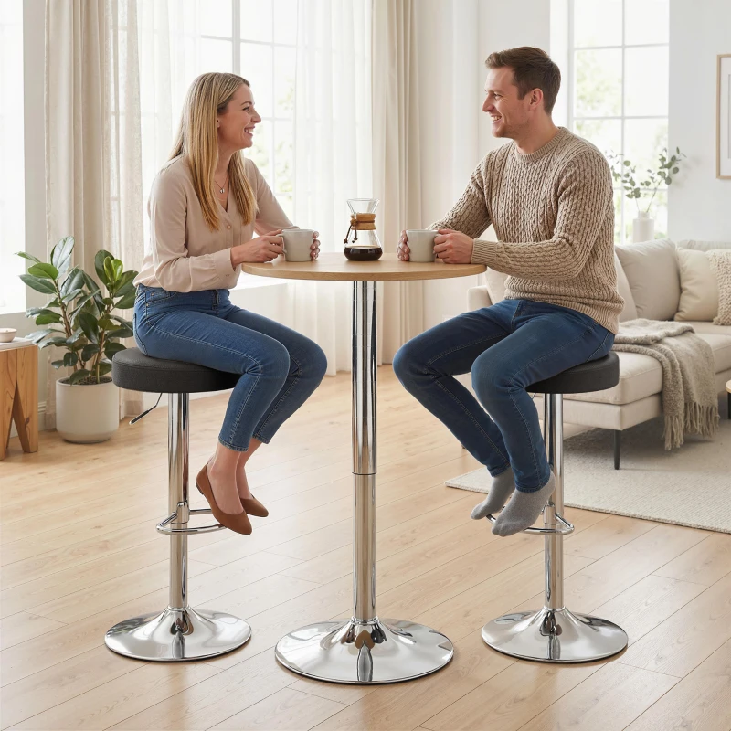 HOMCOM Lot de 2 tabourets HOMCOM en cuir PU, pivotants, hauteur réglable pour cuisine, Noir