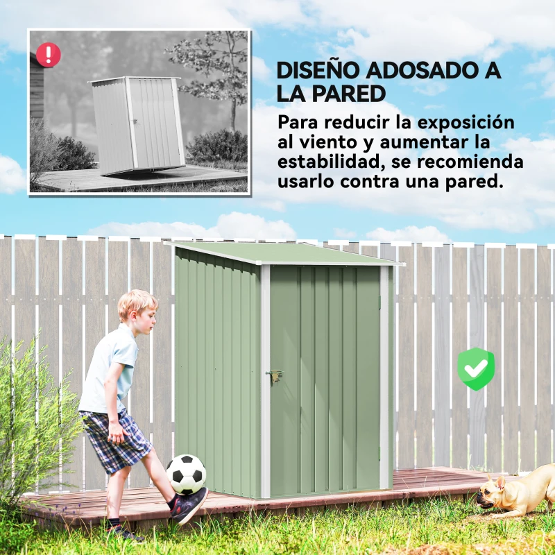 Outsunny Caseta de Jardín Metálica 0,92 m² 100x103x160 cm con 1 Puerta y Cerradura para Almacenamiento Herramientas Verde Claro
