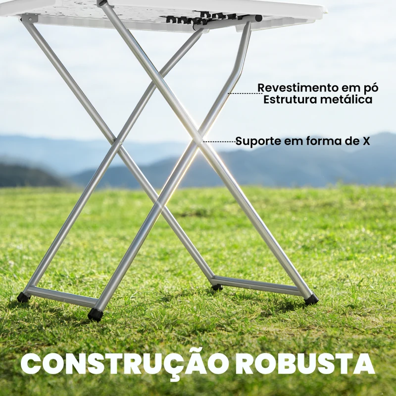 Outsunny Mesa Dobrável de Campismo 75x50x73,5 cm com Altura Ajustável em 5 Níveis com Bancada em HDPE e Estrutura Metálica Branco