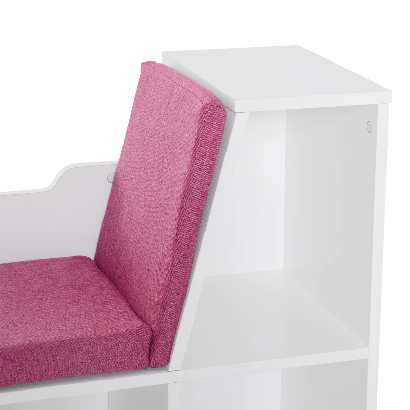 HOMCOM Libreria Panca 2 in 1, Design Contemporaneo, 6 Scomparti, 3 Cuscini Inclus,i 102L x 30P x 61H cm, Bianco e Rosa