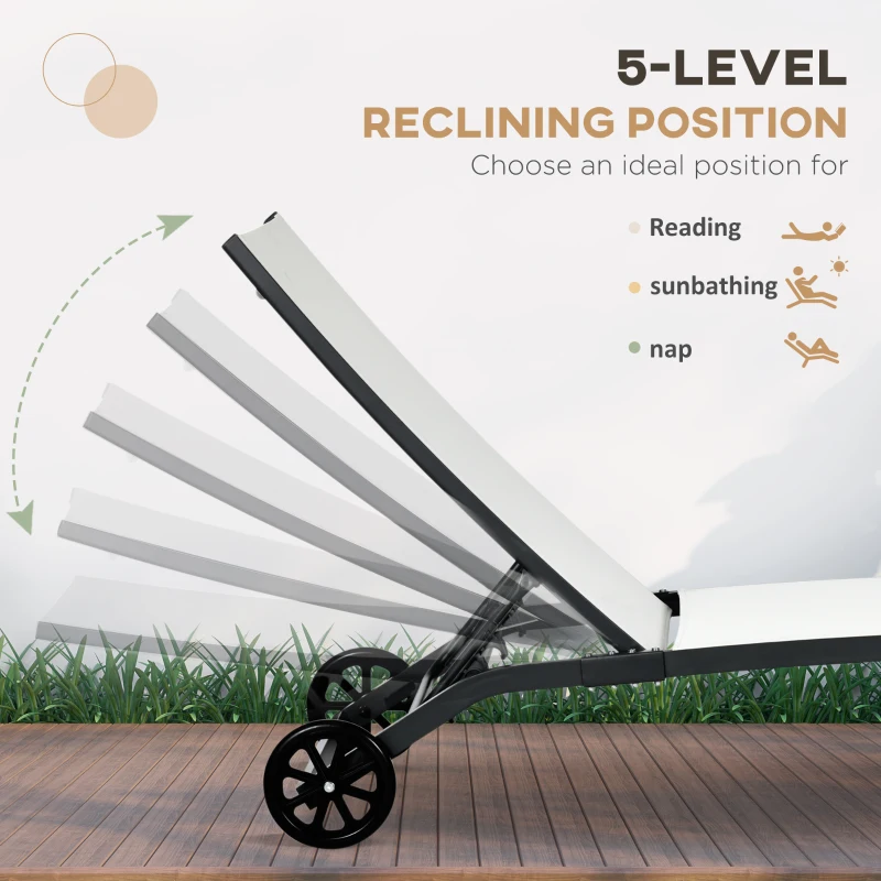 Outsunny Set de 2 Șezlonguri Rabatabile pe 5 Niveluri, Șezlonguri din Aluminiu și Țesătură Respirabilă, 66x165x102 cm, Albastru