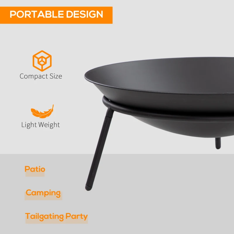 Outsunny Outdoor Fire Pit, Portable Round Firepit with Poker, for Garden, Camping, Bonfire, Picnic, Dia. 47 x 21 cm, Black