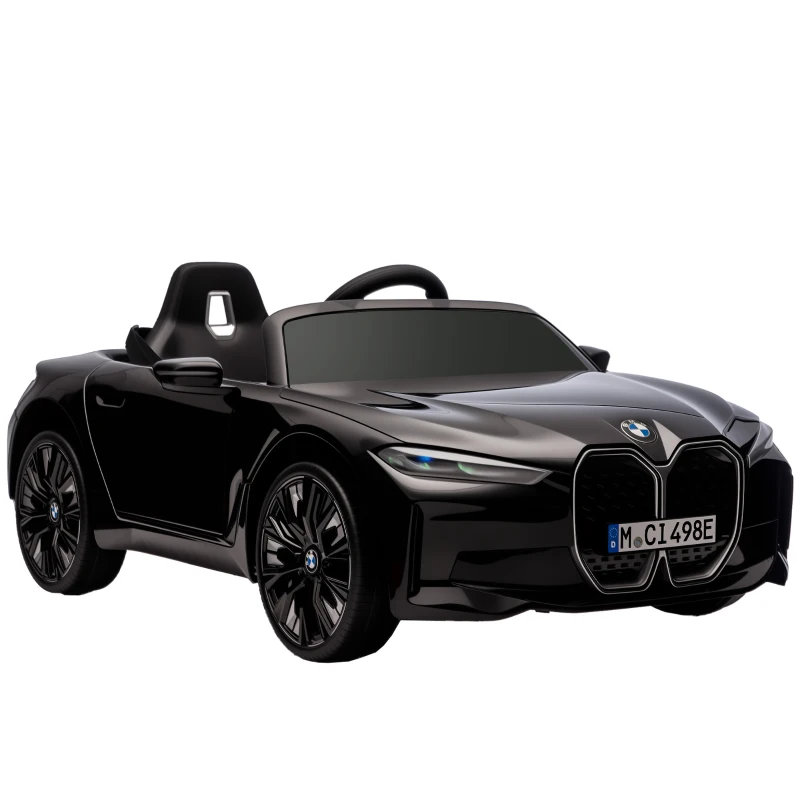 HOMCOM Voiture électrique pour enfants licence BMW I4 12V avec télécommande MP3 Musique Lumières et Ceinture 115x67x45 cm Noir