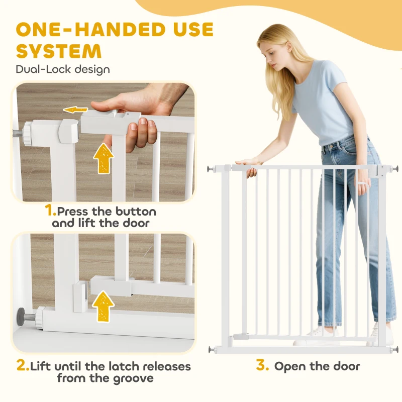 PawHut Barierka Ochronna Bez Wiercenia z Automatycznym Zamykaniem dla Dzieci i Zwierząt 76-80 x 76 cm, Biała