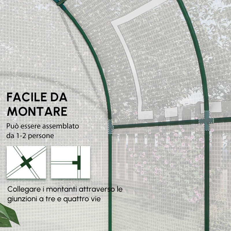 Outsunny Serra portatile con telaio in acciaio e copertura plastica 135 g/m², 1,8×1,8×2 m, Bianco