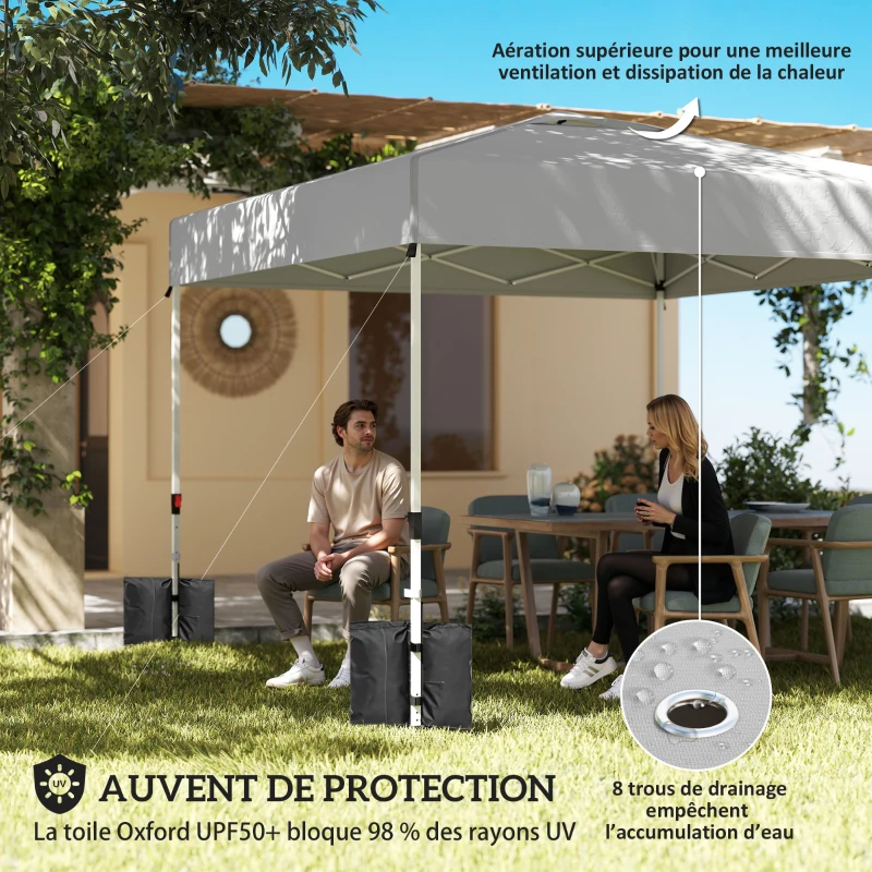 Outsunny Tonnelle de jardin 3 x 3 m pop up, tonnelle pliante réglable en hauteur, protection UV50+, 3 parois latérales, crème