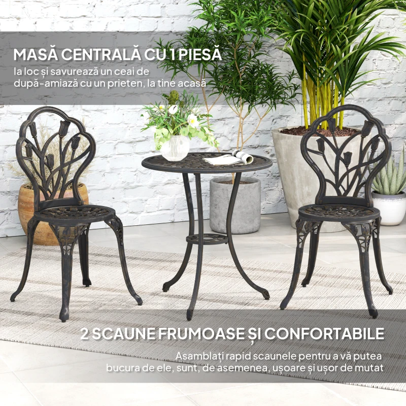 Outsunny Set de Gradina 3 Piese din Aluminiu cu 2 Scaune