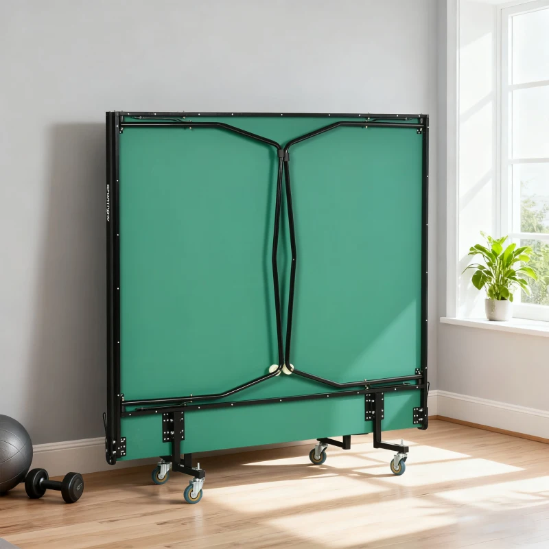 SPORTNOW Masă de Tenis Pliabilă 9FT, cu 8 Roți, pentru Utilizare în Interior, Verde