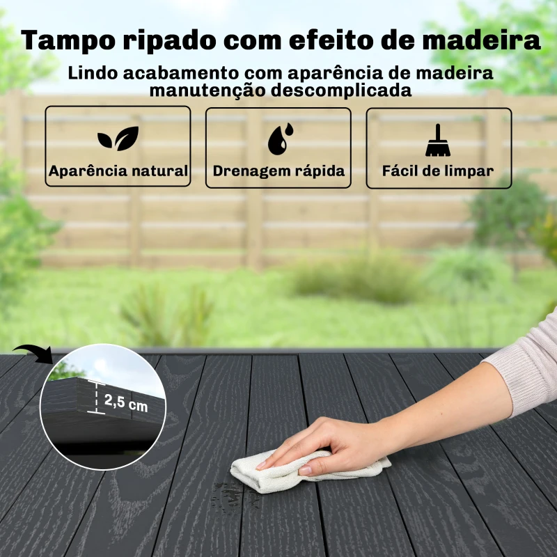 Outsunny Mesa de Jantar Exterior Extensível 80/160 cm para 4-6 Pessoas de Alumínio com Tampo de Ripas Efeito Madeira Preto