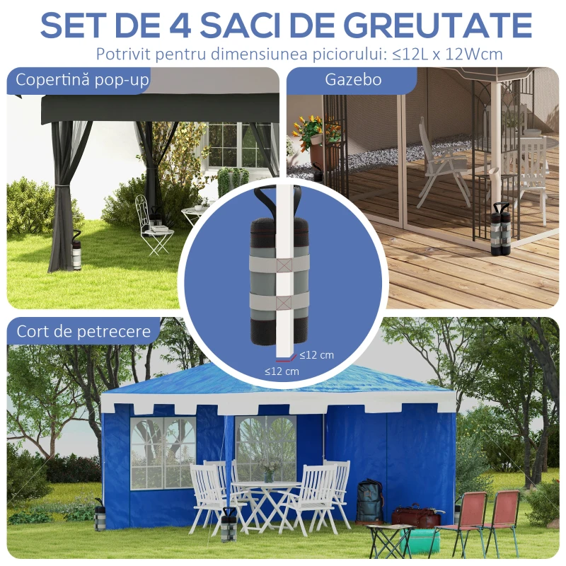 Outsunny Set de saci pentru pavilioane, 4 bucăți, 48 kg, fără nisip, cu curele de fixare, rezistent la intemperii, Negru