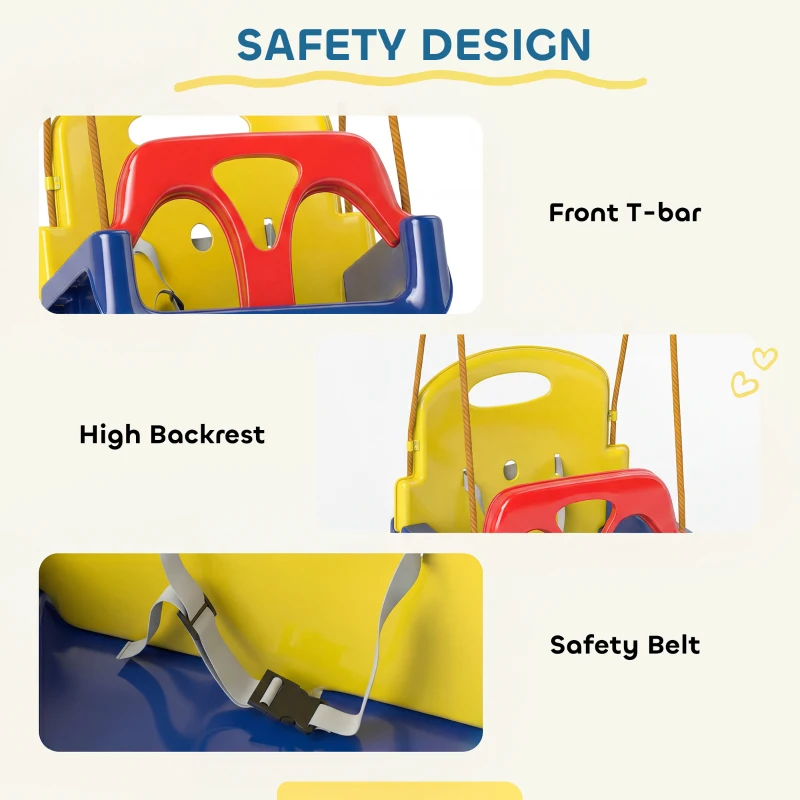 Outsunny 3 in 1 Detachable Kids Swing Seat with Seatbelt, Adjustable Rope for Indoor, Outdoor, Dark Blue