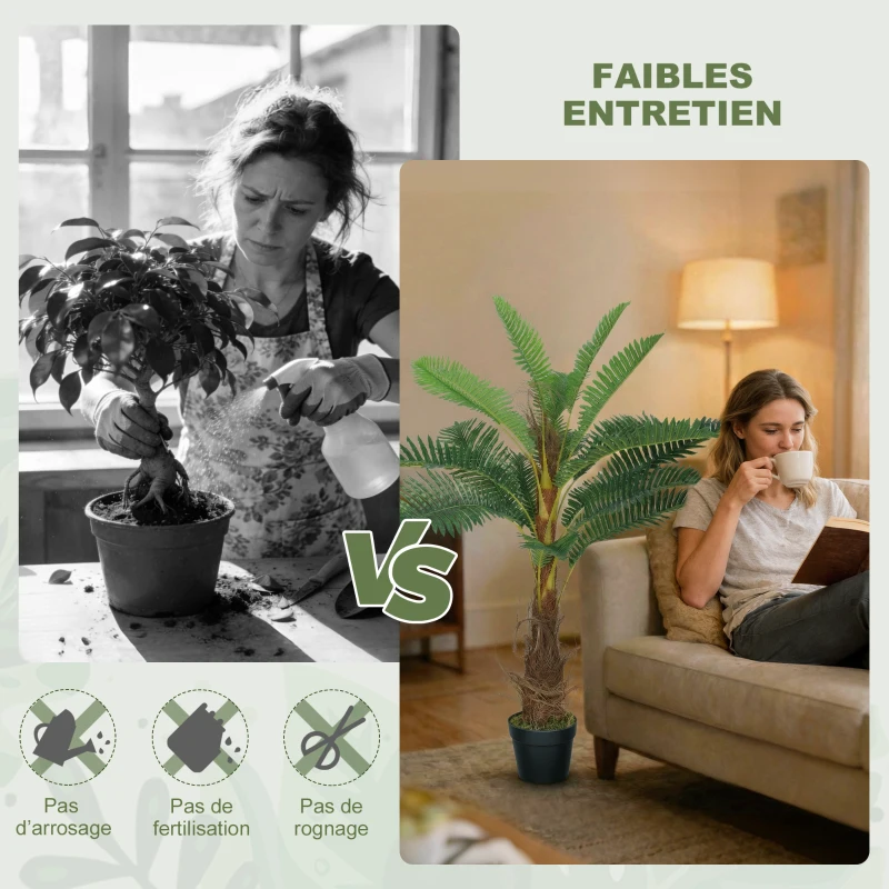 HOMCOM Palmier Artificiel palmier 100 cm avec 21 Feuilles en PEVA, Plante Décorative avec Pot en Plastique, Vert