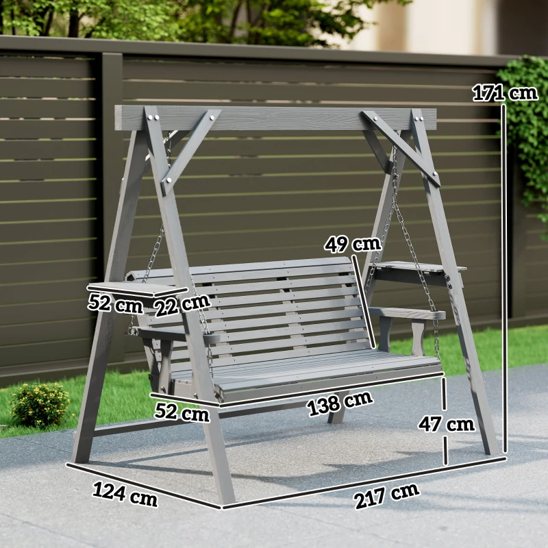 Outsunny Three-Seater Wooden Swing Bench, Dark Grey