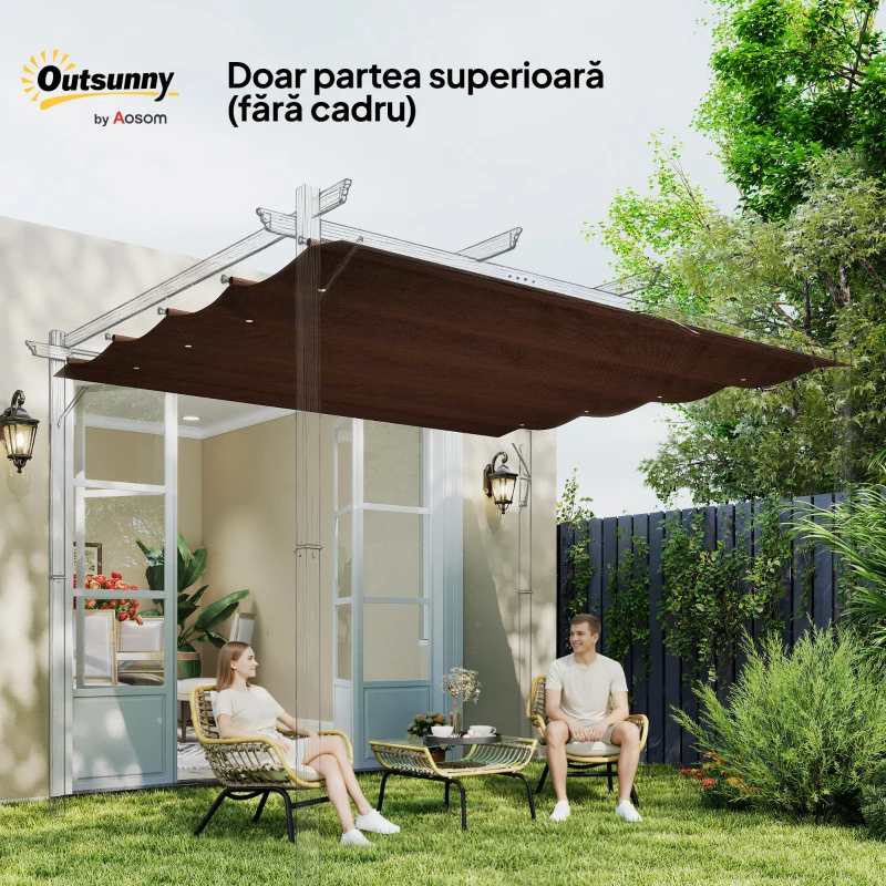 Outsunny Acoperiș Pergolă, Copertină Retractabilă pentru Pergolă de 3 x 2.15m, Protecție UV30+, Gri Închis