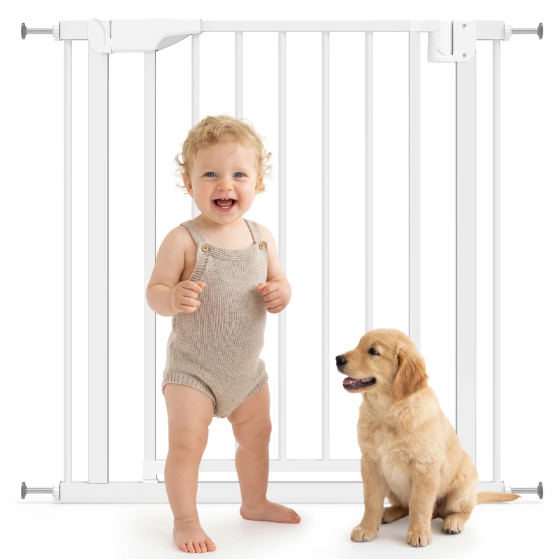 PawHut Cancellino di Sicurezza per Bambini e Animali, Chiusura Automatica e Montaggio a Pressione, 76-82x76 cm, Bianco