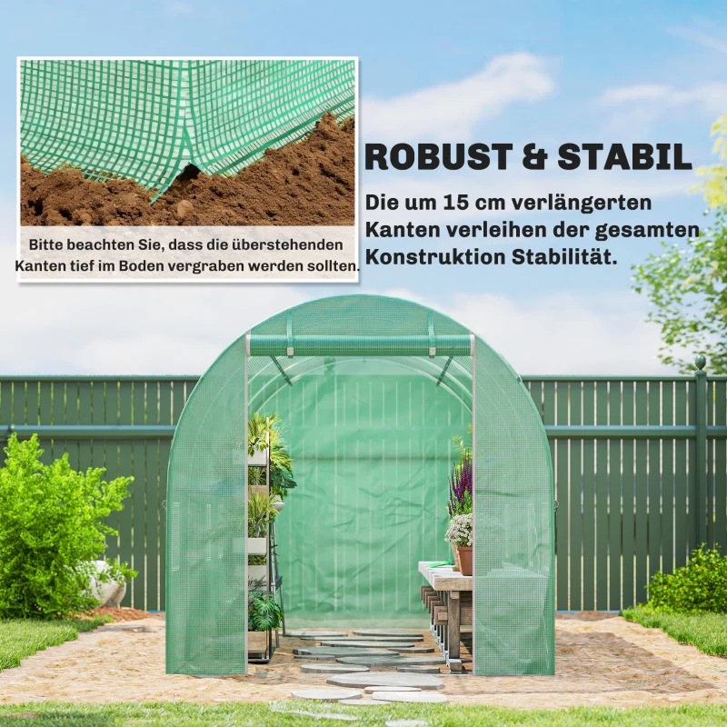 Outsunny Gewächshausfolie 4 x 2 m, wasserdicht Gartenfolie mit Tür, 8 Fenster, UV Schutz, Reißfest Polyethylen Grün