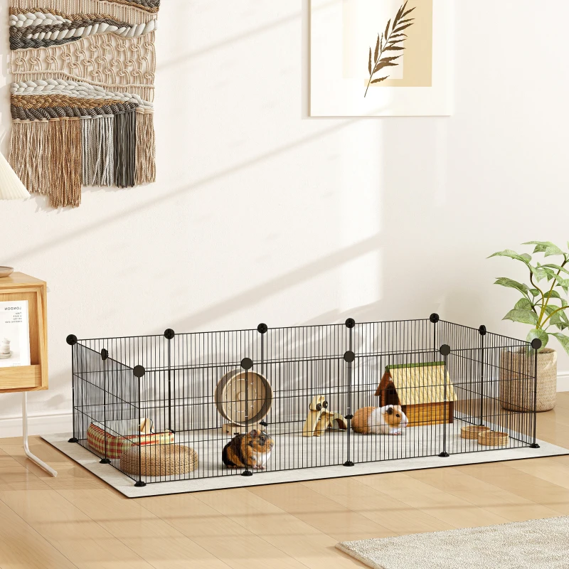 PawHut Cage parc enclos pour animaux domestiques bords arrondis fil en acier 140 x 70 x 35 cm noir
