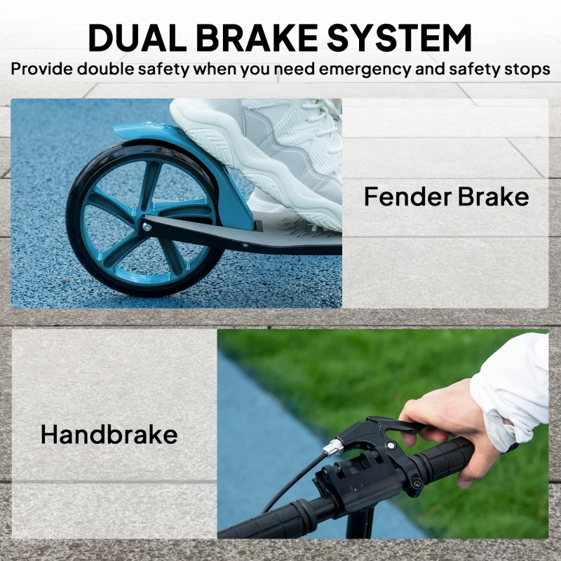 HOMCOM One-click Folding Kick Scooter for 14+ w/ Adjustable Handlebar, Push Scooter with Kickstand, Dual Brake System, Blue