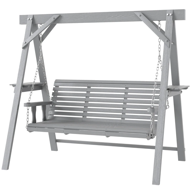 Outsunny Three-Seater Wooden Swing Bench, Dark Grey