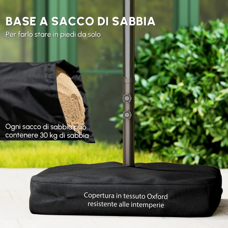 Outsunny Ombrellone da Giardino XXL 4,6L x 2,7l x 2,4H cm con Base a Croce, Apertura e Chiusura con Manovella, Acciaio e Poliestere ad Alta Densità, Grigio