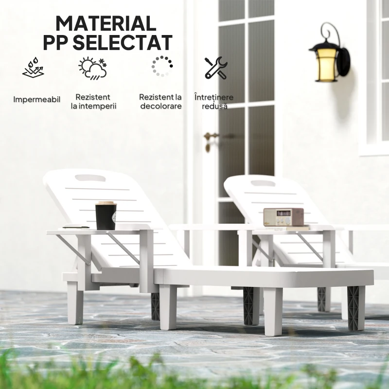 Outsunny Set 2 Șezlonguri cu Spătar Reglabil în 5 Poziții, Măsuță și Brațe Ergonomice, 79x158x88 cm, Gri