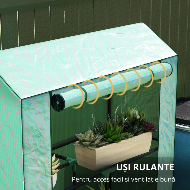 Outsunny Sera Mini cu 3 Niveluri, Copertină din PE cu Armătură și Ușă Rulabilă, 100x40x150 cm, Verde