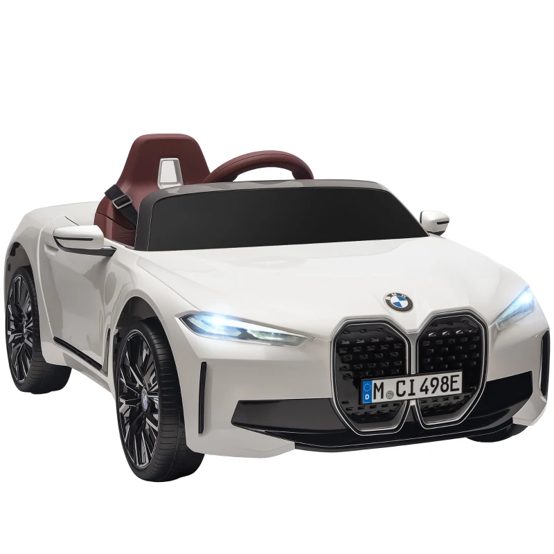 HOMCOM Mașină Electrică pentru Copii 3-6 Ani cu Licență BMW, cu Telecomandă, Claxon și Faruri, 115x67x45 cm, Albă(m-11)