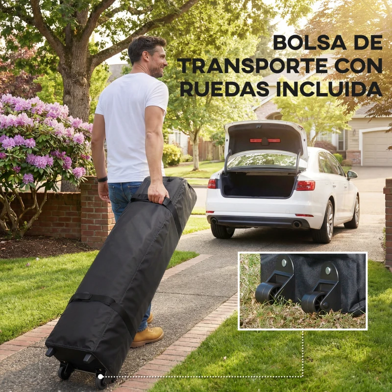 Outsunny Cenador Plegable 3,6x3,6 m con Laterales de Malla UPF50+ Altura Ajustable Bolsa con Ruedas y Bolsas de Arena Gris