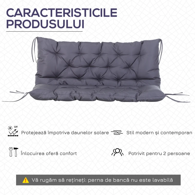 Outsunny Pernuță pentru Bancă de Grădină sau Leagăn de Grădină 132x110x10 cm cu 6 Curele de Fixare Gri Închis
