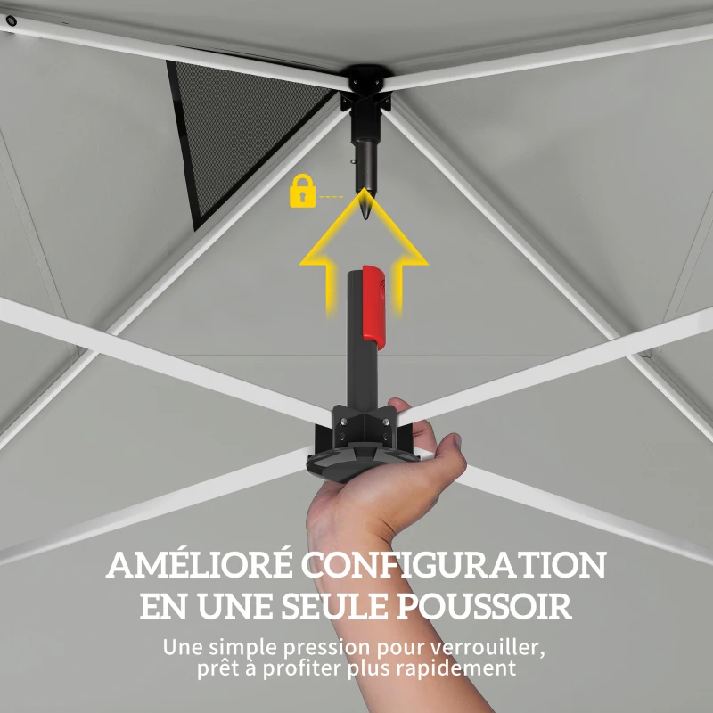 Outsunny Tonnelle de jardin 3 x 3 m pop up, tonnelle pliante réglable en hauteur, protection UV50+, 3 parois latérales, crème