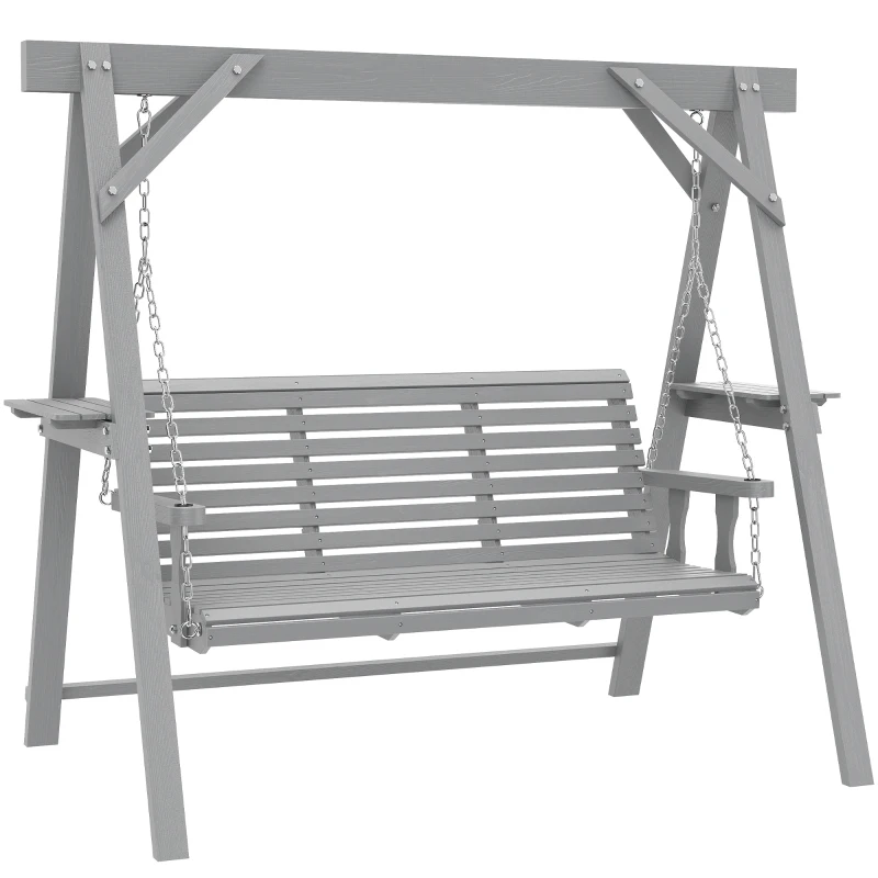 Outsunny Three-Seater Wooden Swing Bench, Dark Grey