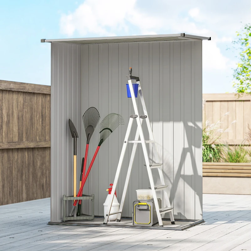 Outsunny Căsuță pentru Grădină 1,07m² din Oțel Galvanizat, Căsuță pentru Unelte cu Ușă Blocabilă, Acoperiș Înclinat, 142x86x189 cm, Argintiu