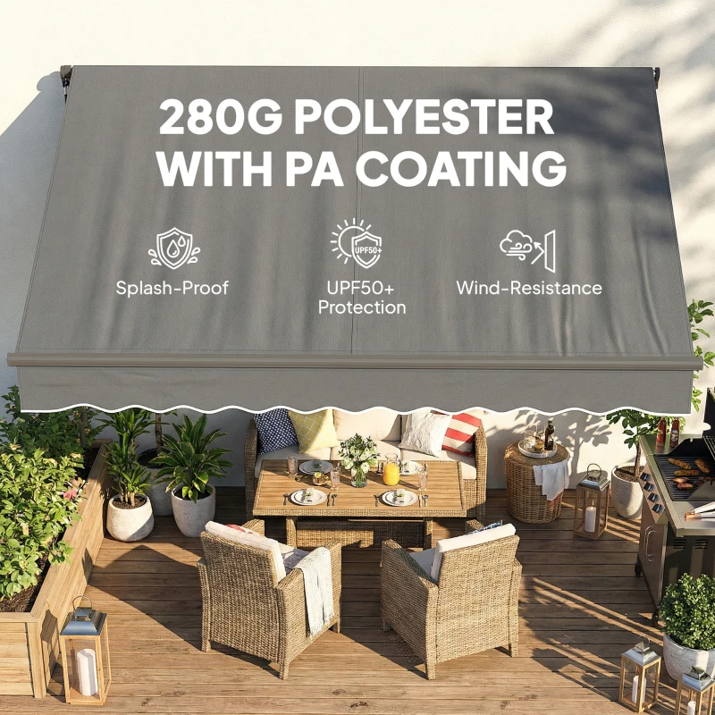 Outsunny Markiza Balkonowa 350 x 300 cm z Korbą i Uchwytami Ściennymi, Regulowany Kąt Nachylenia