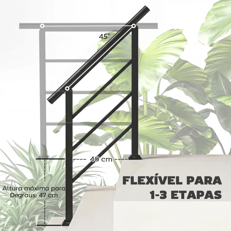 Outsunny Corrimão de Escada 95 cm Corrimão para Escada com Kit de Instalação Ângulo Ajustável para 1-3 Degraus Preto