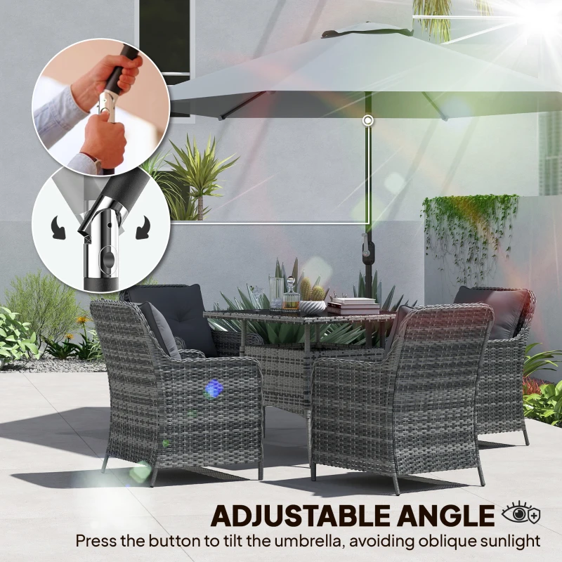 Outsunny 3-metrowy parasol ogrodowy z pokrowcem, z funkcją przechyłu i korbą, wentylacja, szary