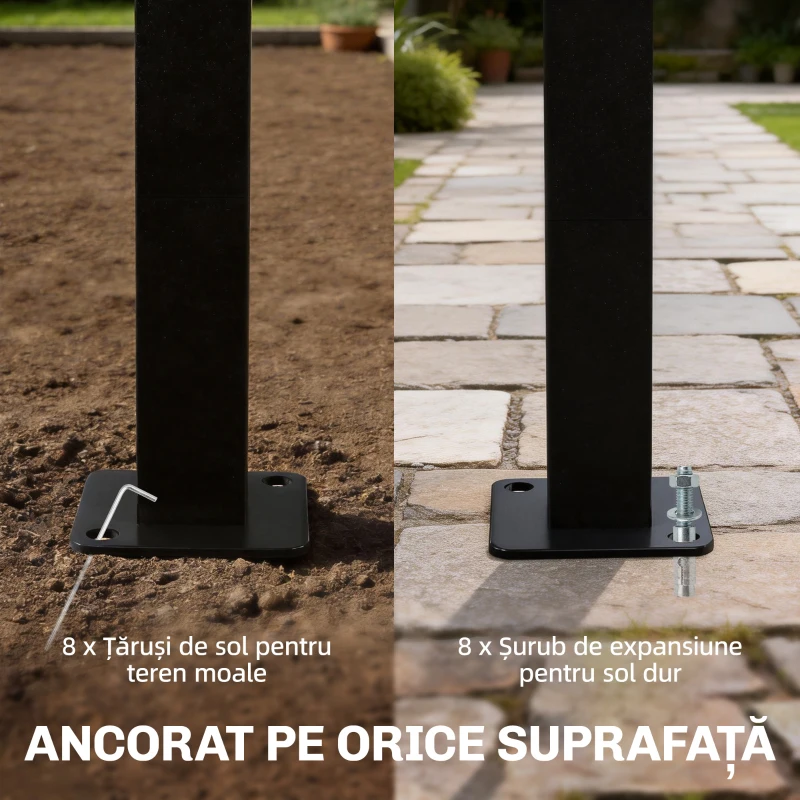 Outsunny Pergolă 3x3m cu Acoperiș Arcuit, Gazebo din Metal și Poliester 180g/m² cu Șuruburi, pentru Exterior, Terasă și Grădină, Protecție UV30+, Alb Crem