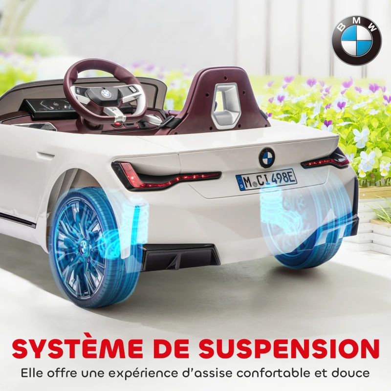 HOMCOM Voiture électrique pour enfants licence BMW I4 12V avec télécommande MP3 Musique Lumières et Ceinture 115x67x45 cm Noir(m-8)