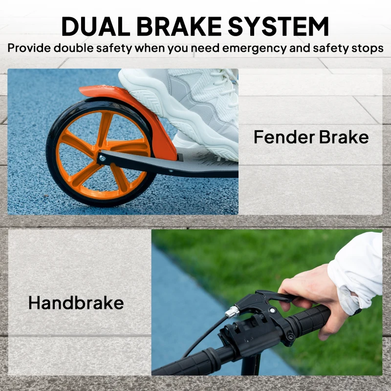 HOMCOM One-click Folding Kick Scooter for 14+ w/ Adjustable Handlebar, Push Scooter with Kickstand, Dual Brake System, Red