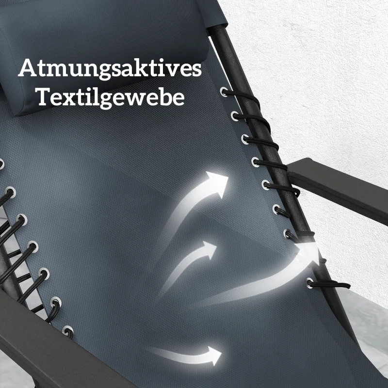 Outsunny Zonligstoel 2-delig opvouwbaar Zero Gravity ligstoel met hoofdsteunen bijzettafel inclusief 2 bekerhouders