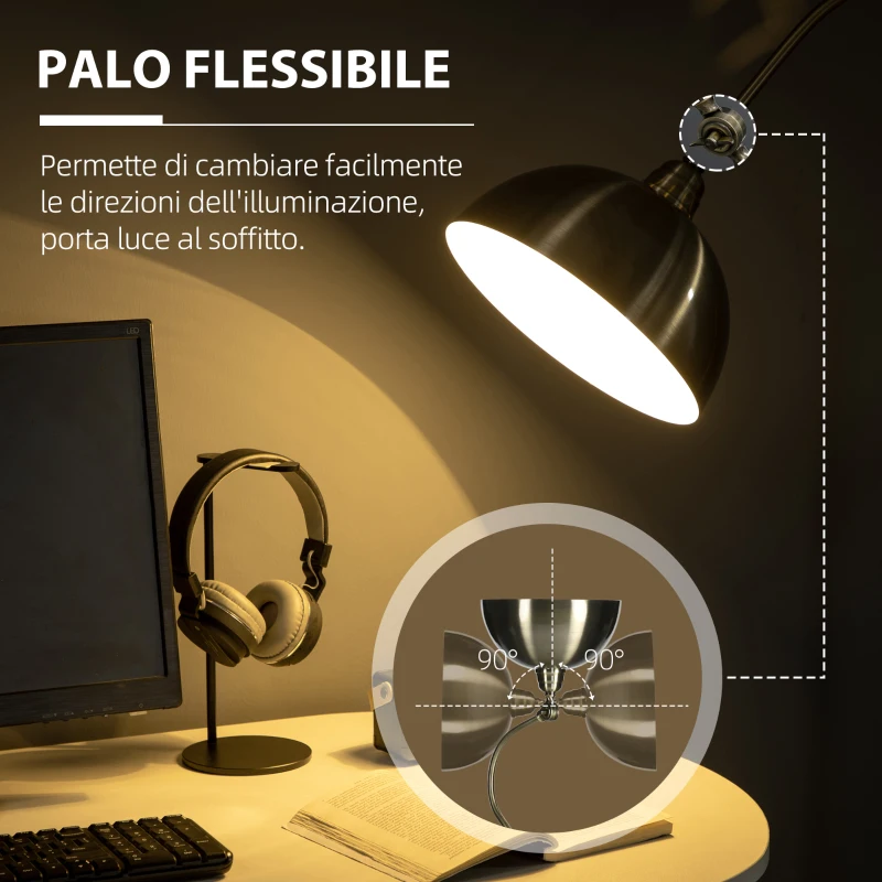 HOMCOM Lampada da Terra Salotto Vintage con Paralume Regolabile, Interruttore a Pedale, 42 x 25,5 x 152 cm, Bronzo