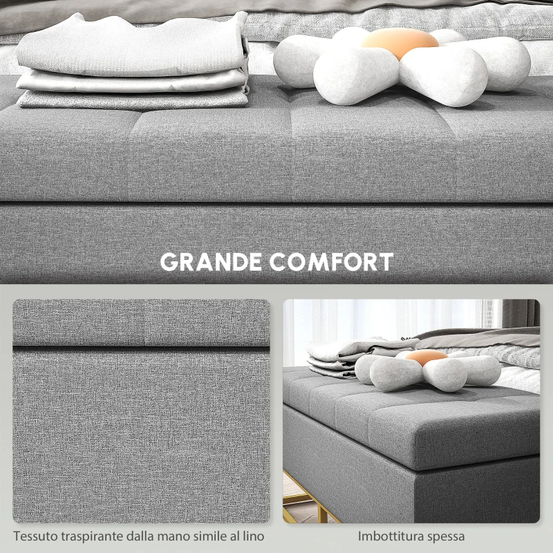 HOMCOM Panca Contenitore 2 in 1 con Seduta Trapuntata e Piedi in Acciaio, 110 x 44 x 48 cm, Grigio e Dorato