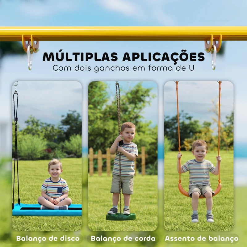 AIYAPLAY Estrutura de Baloiço Infantil Dobrável Estrutura Metálica para 1 Baloiço com 2 Ganchos 4 Estacas 128x155x157 cm Azul